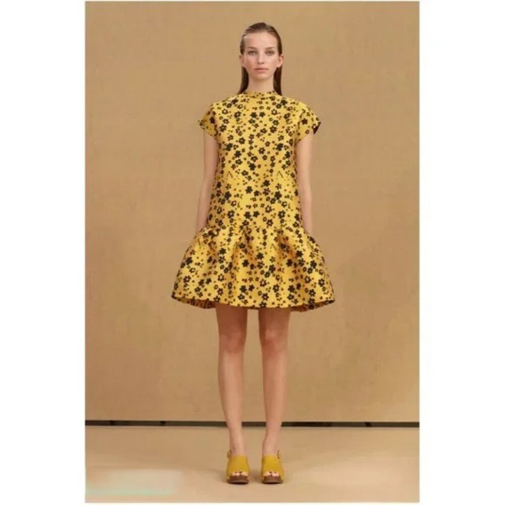 Samsøe Samsøe mineral yellow floral jacquard Rose volume mini dress XS NWT $230